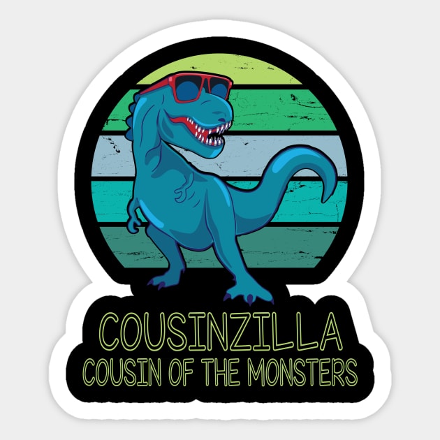 Cousinzilla Cousin Of The Monsters Happy Father Day Dinosaur T-rex Saurus Lover Cousin Vintage Retro Sticker by DainaMotteut